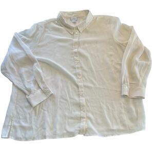 Jaclyn Smith Women Ivory Beaded Collar Blouse Sz 3X Plus Shear Romantic Elegant